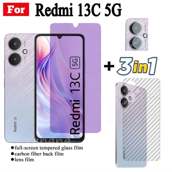 Redmi 13C 5G Anti Blue Light RayTempered Glass For Redmi Turbo 3 Redmi A3 Note 13 Pro 4G 5G Screen Protector+Camera Lens Film+back Film
