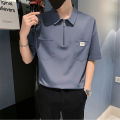 Elegant Fashion Harajuku Slim Fit Ropa Hombre Loose Casual All Match T-shirts Zipper Korean Version Short Sleeve Polo Shirts. 
