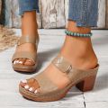 2024 Women Summer New Simple Solid Color Square Root Anti-Slip Sandals Daily Casual Vacation Beach Flip Flop Zapatos De Mujer. 