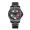 Rotation Wheel Watch for Man Spinning Rim Hub Quartz Wristwatch Luxury Full Black Stainless Steel Reloj Male Rotating Skeleton Dial Clock. 