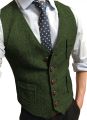 Men's Formal Suit Vest V-Neck Tweed Herringbone Waistcoat Business Dress Suit Vests for Wedding.
