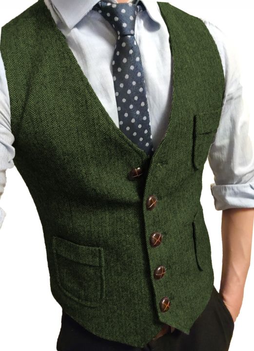 Men's%20Formal%20Suit%20Vest%20V-Neck%20Tweed%20Herringbone%20Waistcoat%20Business%20Dress%20Suit%20Vests%20for%20Wedding%20-%20Image%202
