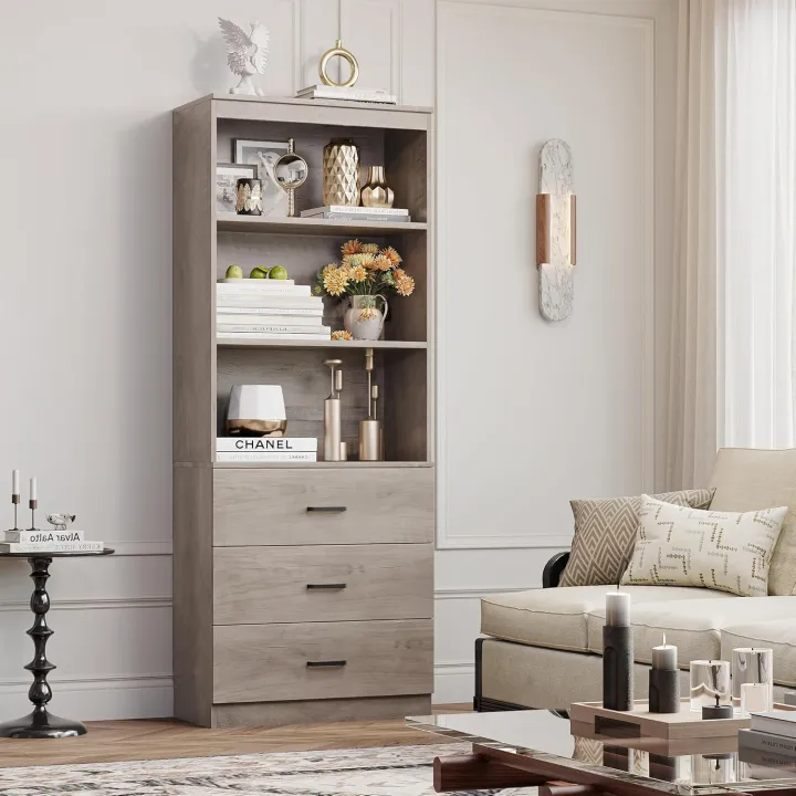 Tall%20Storage%20Cabinet,%20Bookcase%20with%203%20Drawers%20and%203-Tier%20Open%20Shelves,%20Wooden%20Bookshelf%20Storage%20Organizer%20for%20Living%20Room,%20Study,%20Kitchen,%20Home%20Office,%20Ash%20Grey%2072/24%20-%20Image%202