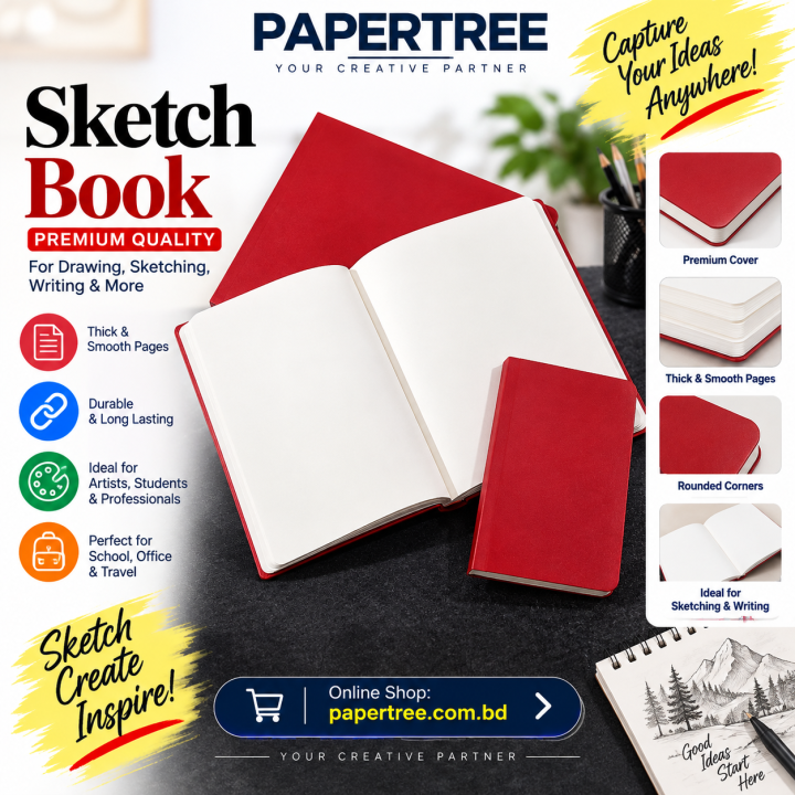 PAPERTREE Sketch Book A5 Size Handy Sketch Note Book Red Cover for Drawing & Writing