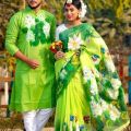 Exclusive Designer Dhupiyan Saree And Dhupiyan Panjabi For Combo Couple Dress. 