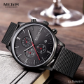 MEGIR MS2011 Men's Quartz Chronograph Watch Stainless Steel Band, Luminous Hands, Calendar. 