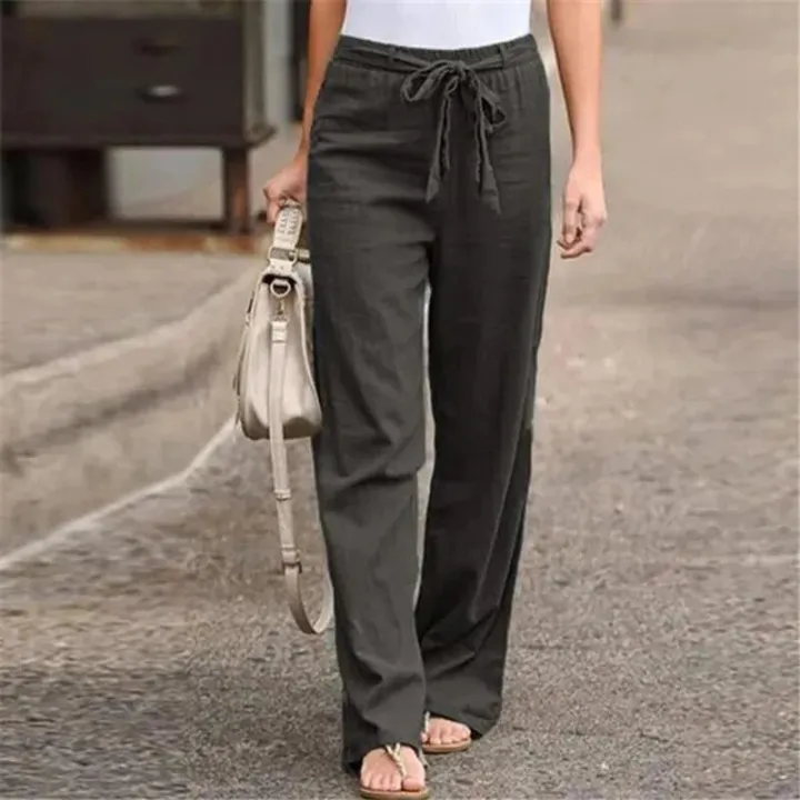 Casual%20Cotton%20Linen%20Pants%20Women%20Loose%20Solid%20Color%20Lace%20Up%20Elastic%20Waist%20Wide%20Leg%20Trousers%20Famale%20Streetwear%20Straight%20Sweatpants%20-%20Image%205