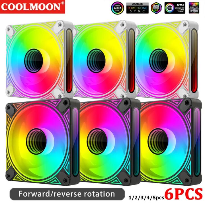 6-1PCS COOLMOON Computer Case 120mm Fan PWM 4PIN 5V 3PIN ARGB Cooling ...