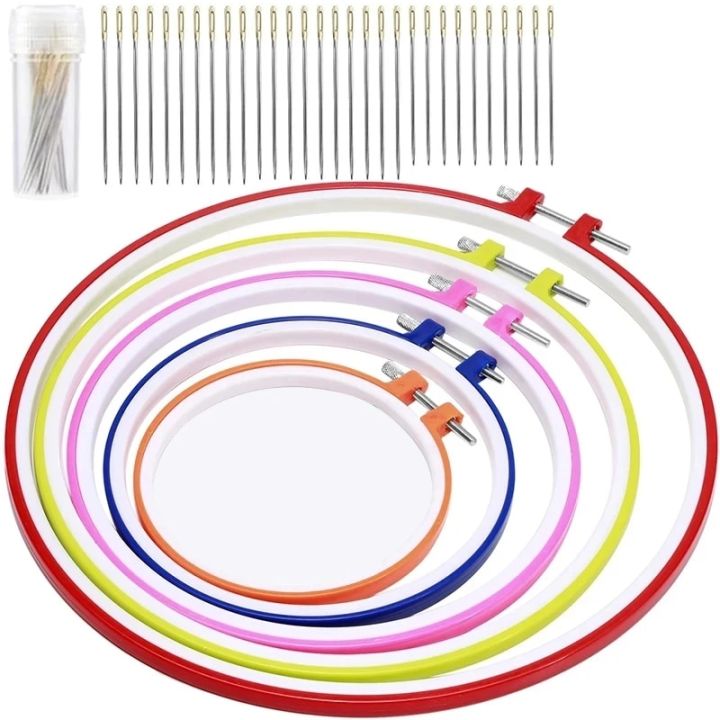 KRABALL 35pcs Cross Stitch Round Hoop Set Embroidery Frame Hoop Ring Sewing Tools With Needles Needlework Tools Accessories