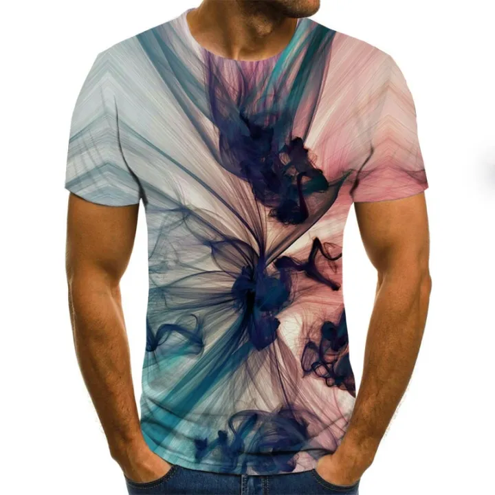 flame%20men's%20T-shirt%20summer%20fashion%20short-sleeved%203D%20round%20neck%20tops%20smoke%20element%20shirt%20trendy%20men's%20T-shirt%20-%20Image%202