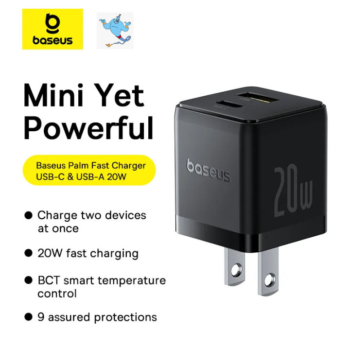 Baseus Charger Palm Series 20W Dual Output PD Fast Charger 1X USB A 1x Type-c