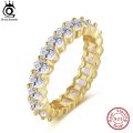 ORSA JEWELS 14K Gold Plated Full CZ Eternity Rings 925 Sterling Silver Dainty Finger Band for Women Wedding Jewelry Gift SR316.