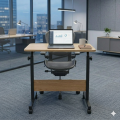 Portable Laptop Table with Wheels Adjustable Height | Study Table for Bed Sofa | Wooden Top Side Desk. 