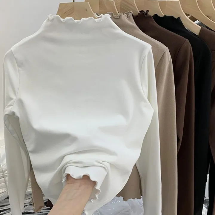 Oversize%20women's%20clothing%20300%20Jin%20Fat%20MM%20Autumn%20and%20Winter%20Long-Sleeved%20Inner%20Top%20De%20Velvet%20Half%20Turtleneck%20Wooden%20Ear%20Bottoming%20Shirt%20for%20Women%202%20-%20Image%202