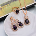 6 Colors Necklace/Earrings/Rings Jewelry Sets Hoop Earrings Water Drop Earrings Red Jewelry Set Rhinestones For Women.