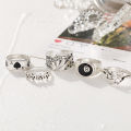 Enacolor 5Pcs/Set Retro Silver 8 Poker Ring Vintage Spades Solitaire Creative Personality Joint Rings Set Accessories.