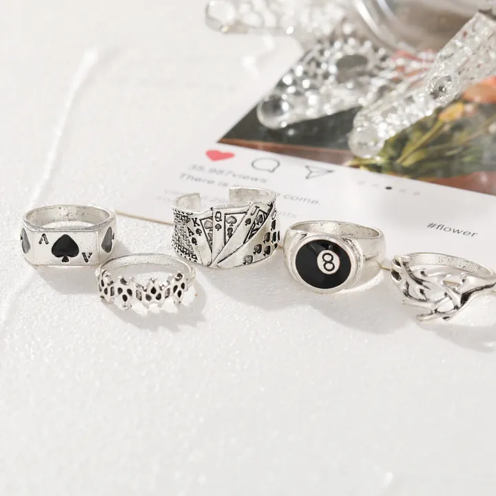 Enacolor%205Pcs/Set%20Retro%20Silver%208%20Poker%20Ring%20Vintage%20Spades%20Solitaire%20Creative%20Personality%20Joint%20Rings%20Set%20Accessories%20-%20Image%205