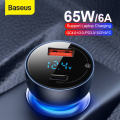 Baseus 65W PPS USB Type C Dual Port PD QC Fast Charging Car Charger.
