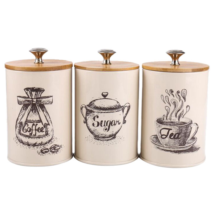 3Pcs Retro Tea Coffee Sugar Kitchen Storage Canisters Jars Pots
