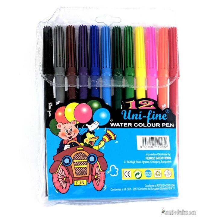 Uni-fine Water Colour Sign Pen 12Pcs - MultiColour