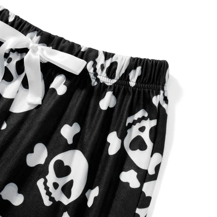 Combhasaki%20Womens%20Fuzzy%20Pajama%20Pants%20Sleepwear%20Skull%20Print%20Elastic%20Waist%20Long%20Pants%20Thickened%20Nightwear%20Halloween%20Lounge%20Bottoms%20-%20Image%205