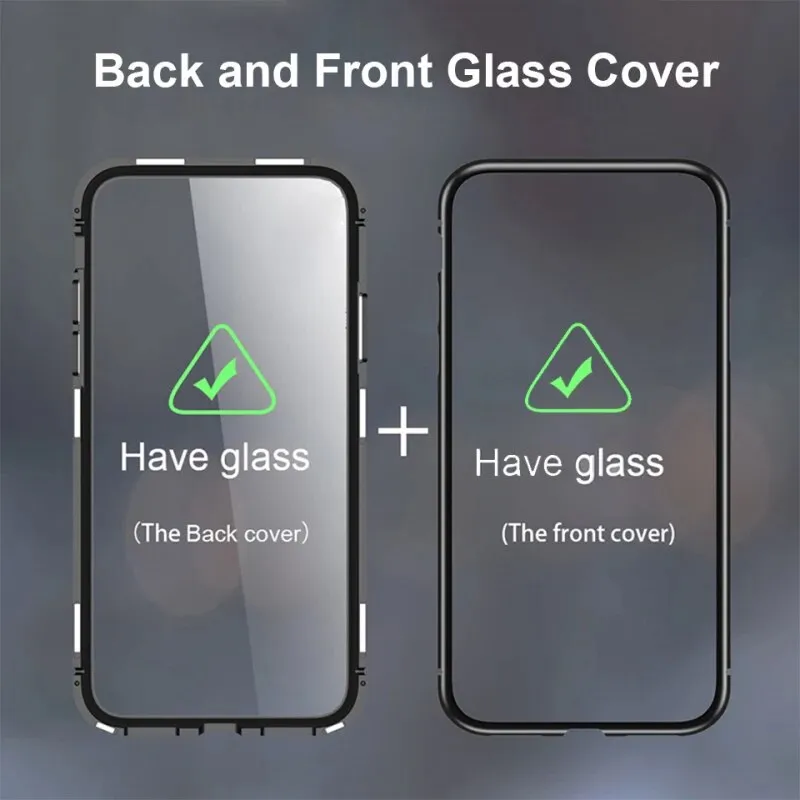 Metal Frame Double Sided Glass Magnetic Phone Case For VIVO Y21S