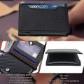 Carbon Fiber Leather Business Metal Aluminum Wallet for Men RFID Blocking 100% Genuine Leather Slim Pop Up Card Holders. 