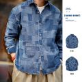 Maden Japanese Retro Boro Denim Shirts for Men Jacquard Patchwork Long-Sleeve Button Down Shirt Jacket Oversize Spring Outerwear. 