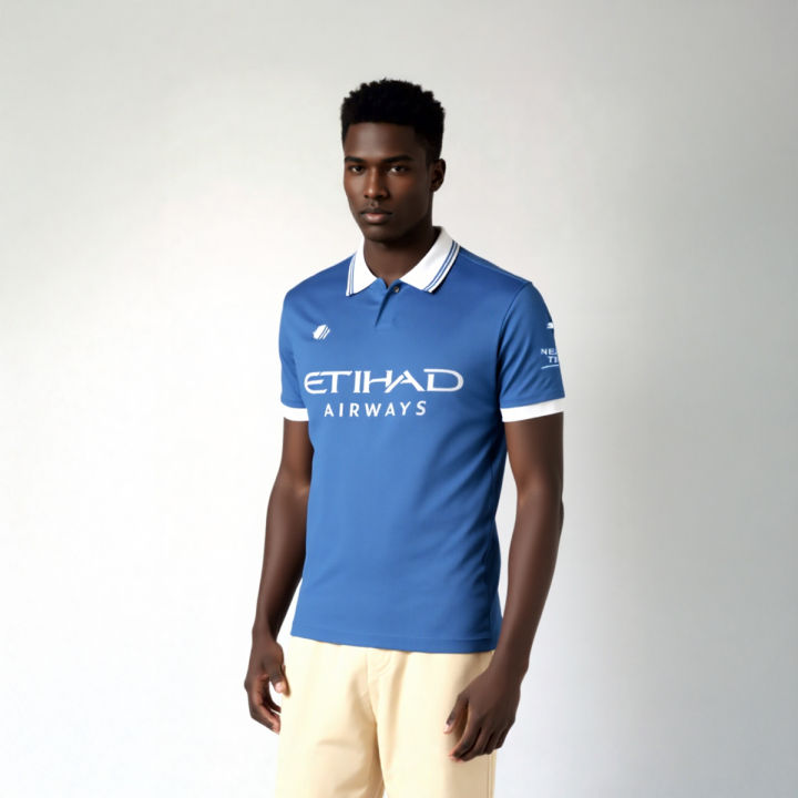 Manchester City Home Polo Blue/White Football Jersey Half Sleeve
