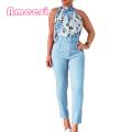 Ta Top Trousers Suit Bkless Tight Waist Ladies Summer Suit. 