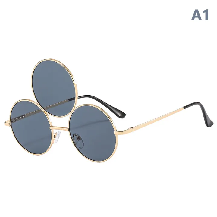 Third Eye Round Sunglasses Women/Men Holiday Sun Glasses Three Lenses Eyewear Shades UV400