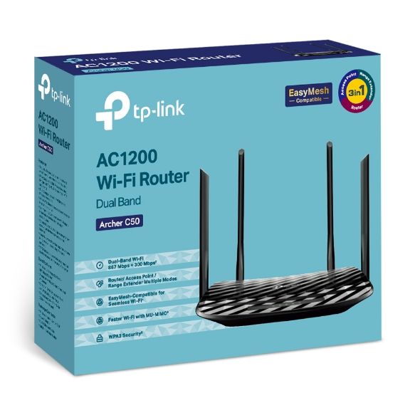 TP-Link Archer C50 AC1200 Dual Band WiFi Router – 4 Antenna | MU-MIMO | Easy Mesh