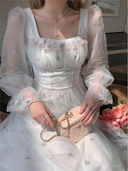 Autumn%20Spring%20White%20Mesh%20Fairy%20Dress%20Woman%20French%20Vintage%20Embroidery%20Floral%20Flare%20Sleeve%20Princess%20Prom%20Dresses%20Vestido%20Blanco%20-%20Image%204