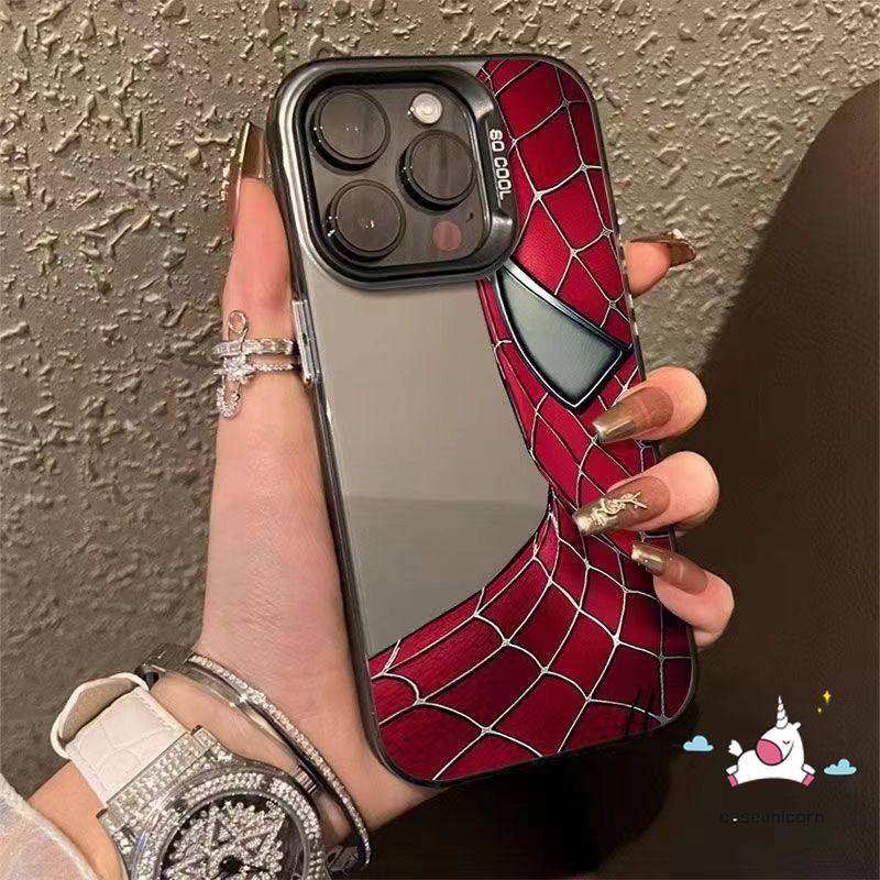 Cartoon Trendy Brand MARVEL Phone Case Compatible for IPhone 16 15 14 Pro Max 11 Pro 15 Pro 13 11 15 12 Pro Max X XS Max XR Luxury Plating Metal Cool Spider Man Shockproof Soft Cover