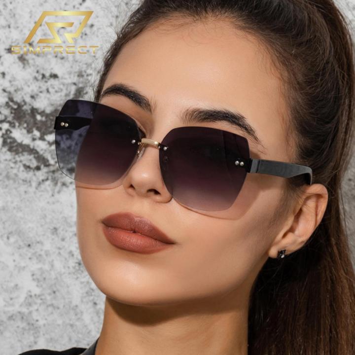 SIMPRECT Rimless Sunglasses Women 2023 UV Protection Luxury