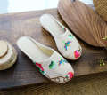 Slippers, Chinese style, spring and summer embroidered cloth shoes, baotou, home half slippers, women's external wearing slippers. 