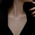 S925 sterling silver double-ring necklace women's cold wind ins light luxury niche design irregular interlocking clavicle chain. 