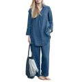 Women closet Shirt Pants Set Solid Color Lapel Long Sleeve Wide Leg Pants Casual. 