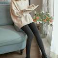 Fleece Lined Tights Stockings for Women Fake Translucent Fleece Winter Warm Tights High Waist , Black, 200g With feet. 