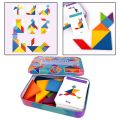 Wooden Tangram Puzzle Montessori Pattern Block Stacking Challenge IQ Toy.