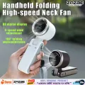 Popular Mini High-Speed Handheld Turbo Fan Smart Digital Display Wearable Personal Desk Neck Fan with Five Wind Speeds.