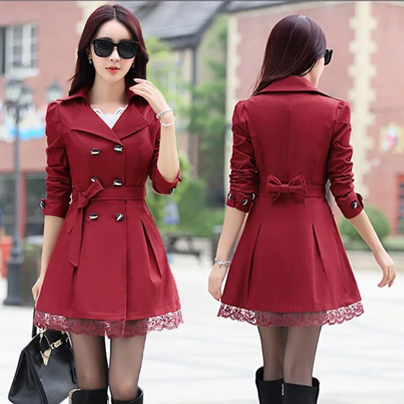 Spring Trench Coat for Women Streetwear Turn-down Collar Double ed - Main Image