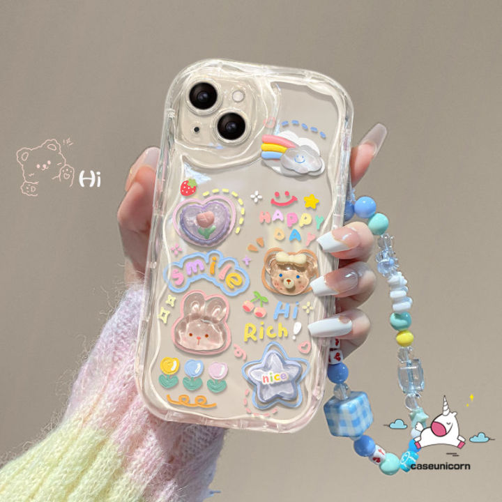 3D Cute Doll Bear Beaded Bracelet Phone Case Compatible For