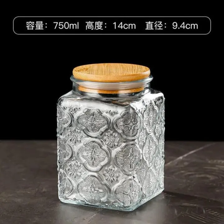 750%20ml%20(1%20pcs)%20Retro%20Sealed%20Glass%20Jar%20Storage%20Bottle%20Glass%20Kitchen%20Storage%20Food%20Container%20Grain%20Jar%20with%20Wood%20Lid%20Mason%20Jars%20Embossed%20Begonia%20-%20Image%204