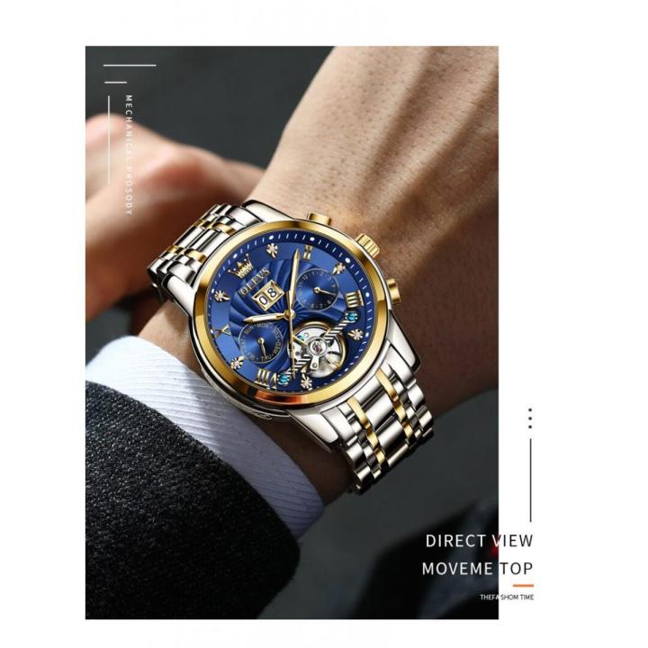 OLEVS 9910 Watch For Men Tourbillon Self-Winding Male Watch 50M Waterproof Automatic Mechanical Multi-Function Retro Luxury Luminous Watch
