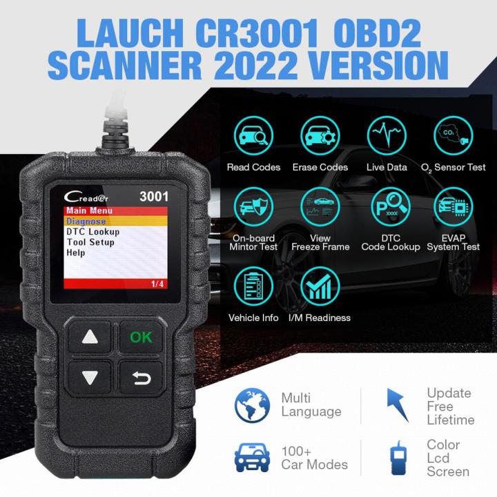 LAUNCH CR3001 Creader 3001 Code Reader V2.0 Lifetime Free update OBDII/EOBD Read Code Auto Diagnostic Tool DIY OBD Scanner KW590