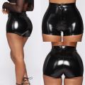 Nightclub Costumes Shorts Ladies PU Leather Black Shorts High Waist Solid Color Button Fashion Summer.