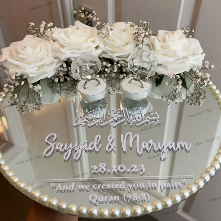 Custom Names And Dates Decals Wedding Ring plate Personalized Nikkah Plate Mercy 30:21 Muslim Mirror Wedding Plate Stickers
