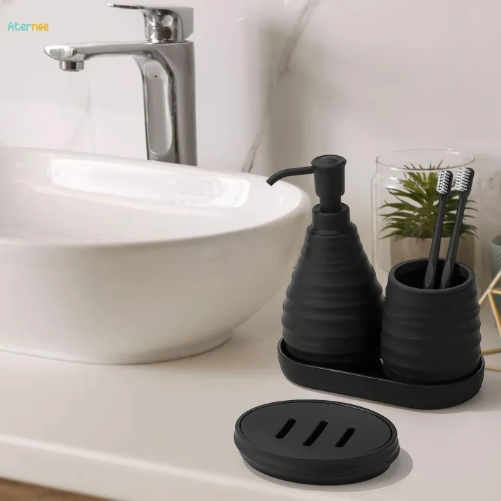 4Pcs%20Bathroom%20Accessories%20Set%20Include%20Lotion%20Dispenser,%20Soap%20Dish,%20Toothbrush%20Cup,%20Holder%20for%20Homes,%20Hotels%20Vanity%20Decor%20Stylish%20Design%20-%20Image%206