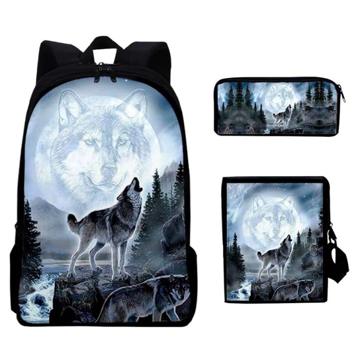 3D Animal Lion Wolf Backpack Boys Girls Waterproof Casual Backpack Streetwear Teenagers Laptop Backpack Bags